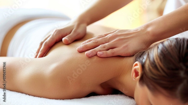 Fototapeta close up of a massage session woman in spa center with bokeh background