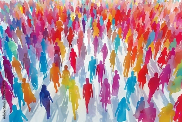 Fototapeta Abstract colorful crowd of people representing diversity inclusion and community suitable for social events human rights and multicultural themes