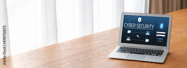 Fototapeta Cyber security system on computer screen protect private information snugly from hacker and cyber attack