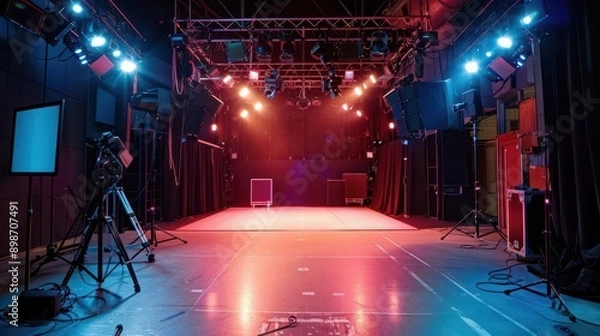 Fototapeta Studio performance backdrop with professional lighting, dynamic and energetic locale