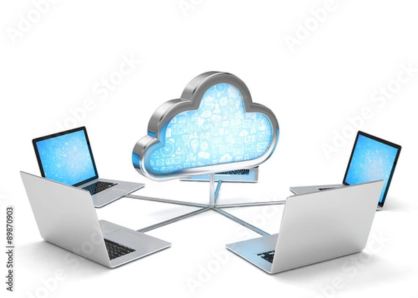 Fototapeta 3d cloud symbol and laptops