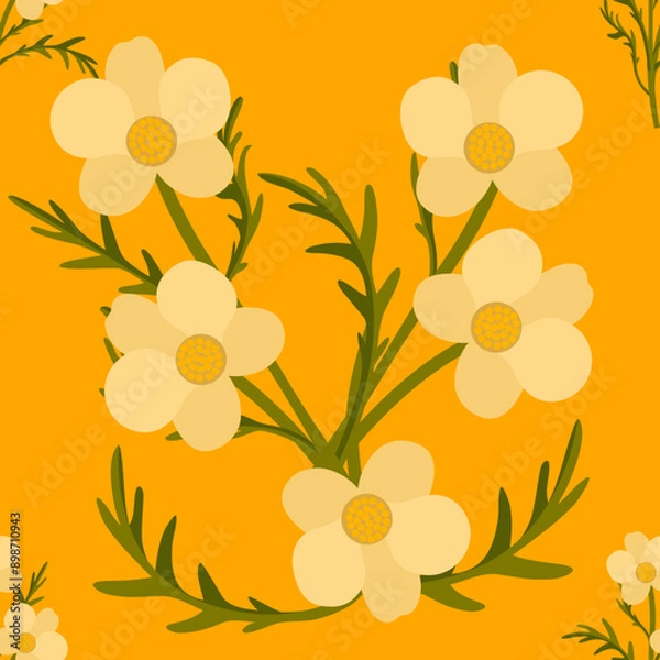 Fototapeta Vector - orchid flowers with leaves seamless pattern.