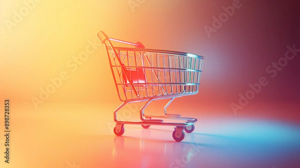 Fototapeta Lifelike 3D render of a shopping cart logo with a modern design and high-quality textures, shown against a neutral, gradient background 
