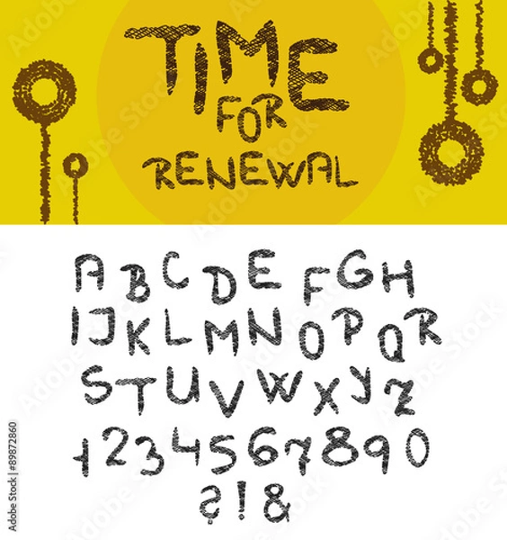 Fototapeta Vector hand drawn and sketched font. Alphabet of lines.