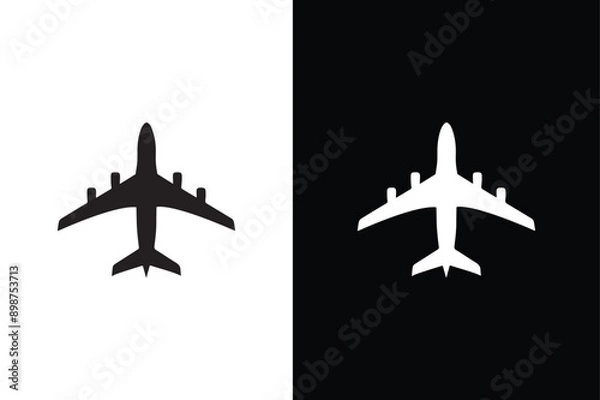 Obraz Vector isolated plane icon silhouette. Pictogram vector or plane flying silhouette shape graphic simple plain clipart symbol. Black white background