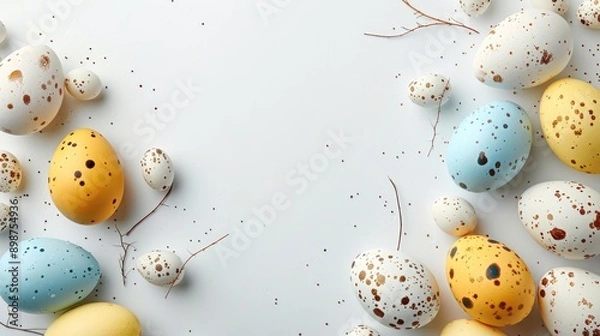Obraz Easter eggs on white background with space for text