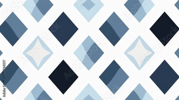 Fototapeta Stylish geometric pattern featuring blue diamonds on a white background, perfect for textile design and modern decor.