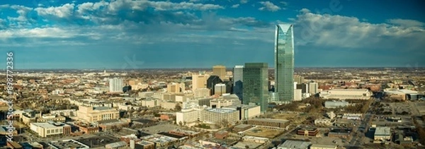 Fototapeta Aerial Panoramic View of Oklahoma City Featuring Devon Tower in Winter | 4K Ultra HD Image
