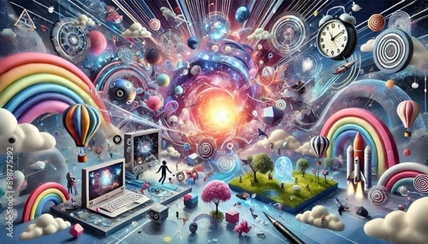 Fototapeta Future Horizons: Skyscrapers and Floating Spheres in a Technological Utopia