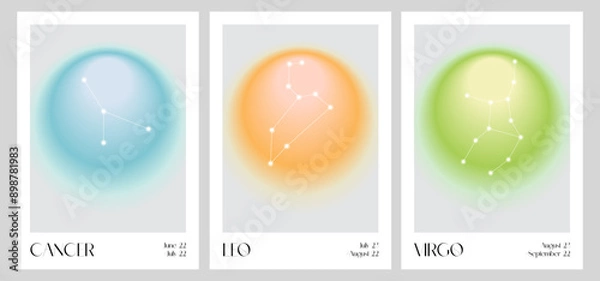 Fototapeta Aura Gradient Zodiac poster. Cancer, Leo, Virgo Wall Art. Y2k style blurred gradient. Astrology print. Colourful spiritual poster. Futurism vector art. Print, wallpaper, web template.