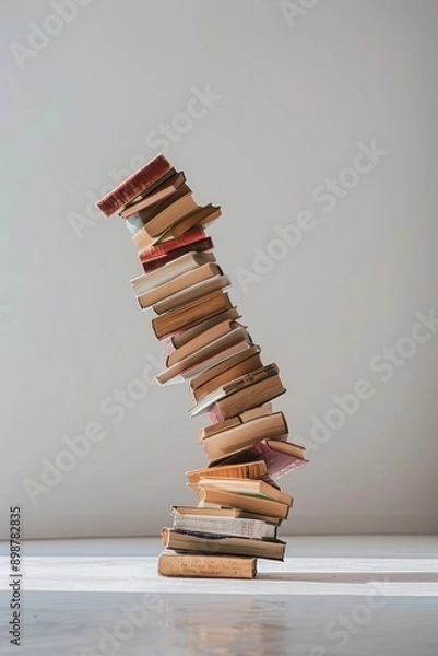 Fototapeta Pile of books stacked unevenly Concept leaning tower of knowledge digital art