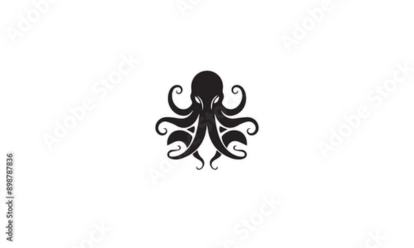 Fototapeta octopus logo black simple line art on white background
