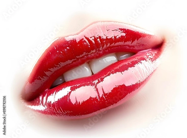 Fototapeta Glossy Red Lips Makeup Beauty Woman