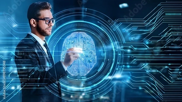 Fototapeta Command line artificial intelligence technology to generate ideas. Human using AI intelligent robot technology. Intelligent automation technology, Chatgpt.