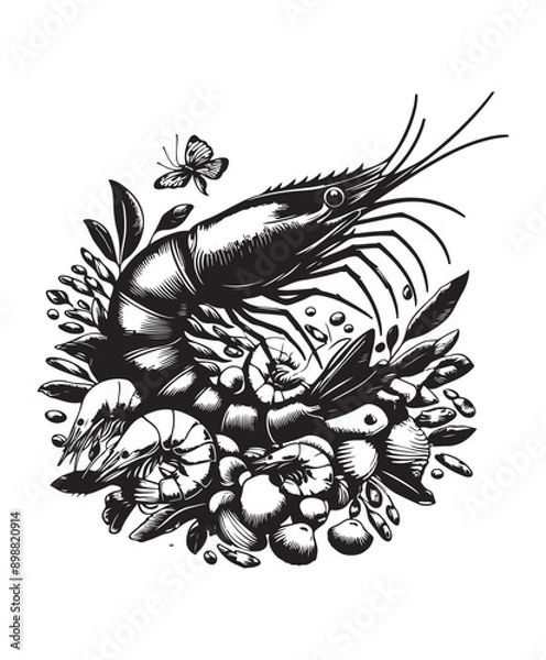 Fototapeta vector shrimp fish vector art,graphics shrimp fishs icons set,vintage illustration shrimp fish clipart,vector shrimp fishs flat style artwork design