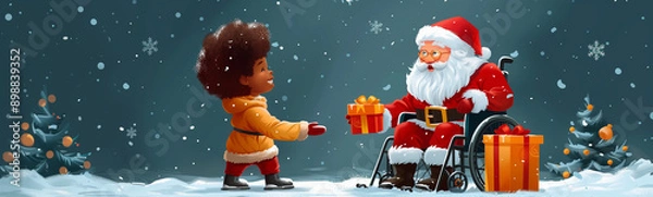 Obraz Santa giving a gift to a child in a wheelchair