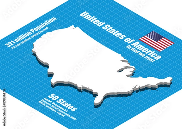 Fototapeta America map vector three dimensional