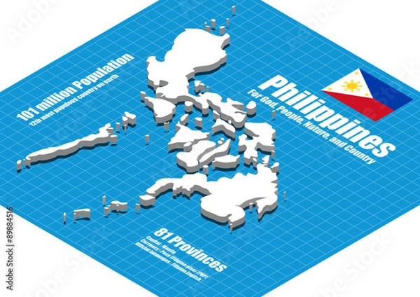 Fototapeta Philippines map vector three dimensional