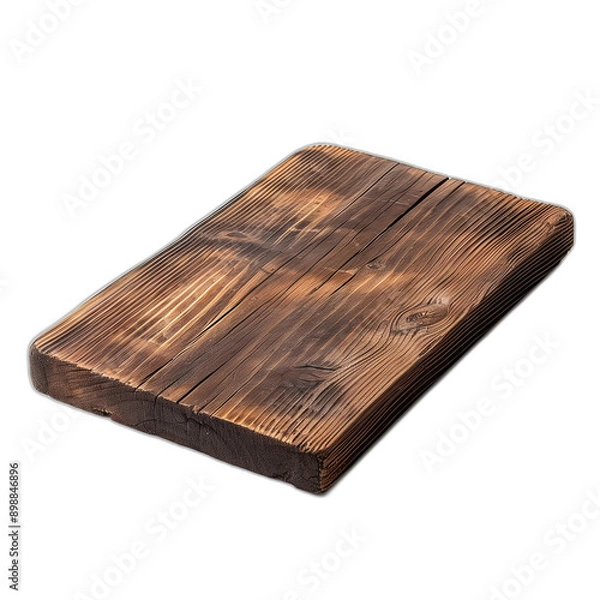 Obraz Premium Rustic Pine Board Plate Side View on Isolated White Background