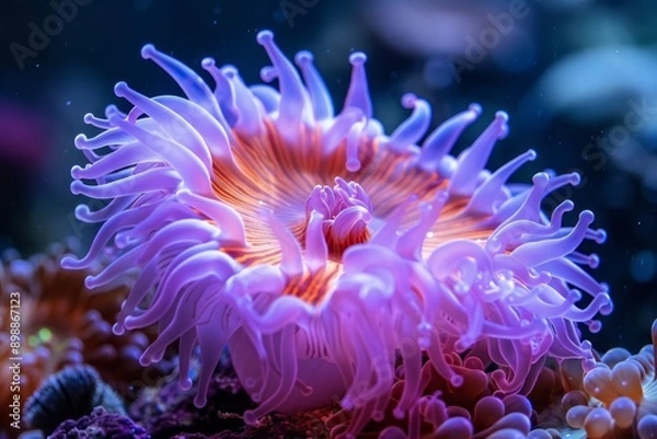 Fototapeta Anemone under the sea, coral anemone underwater in ocean sea.