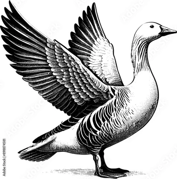 Fototapeta Snow Goose engraving vector art and Linear sketch design