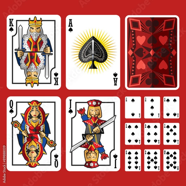 Fototapeta Spade Suit Playing Cards Full Set, include king queen jack and ace of spade