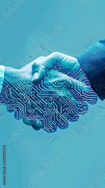 Fototapeta business man handshake with effect link connection digital technology, internet communication, teamwork, partnership concept