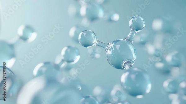 Obraz Molecular depiction of hyaluronic acid interacting with NAG and amino acids, skincare synergy, scientific innovation