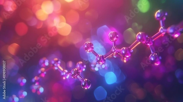 Obraz Chemical structure of hyaluronic acid, NAG, and amino acids on a holographic display, skincare research, scientific analysis