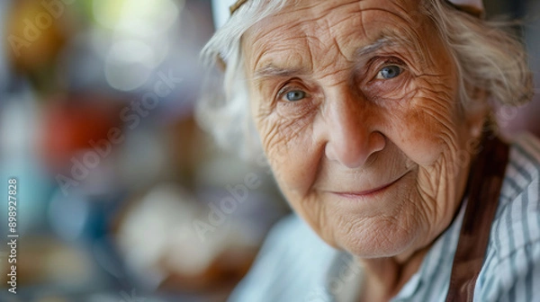 Fototapeta a senior woman participating in a cooking class, showcasing the joy of culinary exploration and social connections through shared gastronomic experiences in retirement
