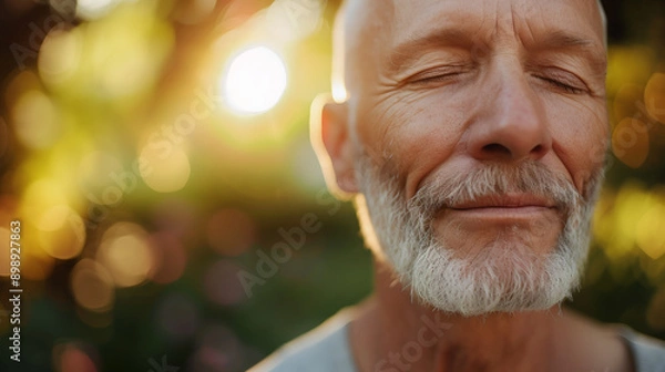 Fototapeta a senior man leading a meditation session in a tranquil garden, promoting mindfulness and inner peace as essential elements of a well-balanced retirement lifestyle