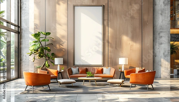 Fototapeta Contemporary hotel lobby cozy design with empty frame