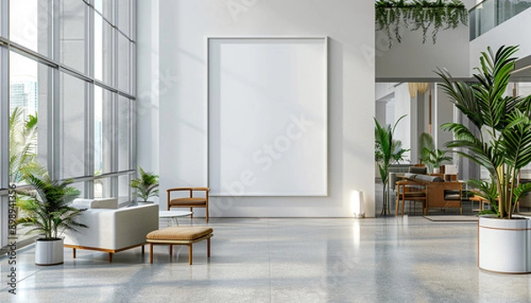 Fototapeta Contemporary hotel lobby functional furniture with empty frame