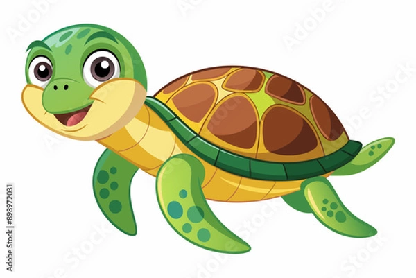 Fototapeta Funny Sea Turtle Vector Illustration, Cartoons, Clipart, and Line Art Design, Funny sea turtle vector, cartoon, clipart, and line art design on white background.