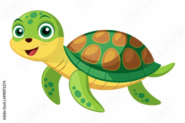 Fototapeta Funny Sea Turtle Vector Illustration, Cartoons, Clipart, and Line Art Design, Funny sea turtle vector, cartoon, clipart, and line art design on white background.