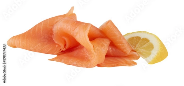 Fototapeta Smoked Salmon cut out isolated transparent background