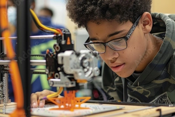 Obraz Focused Teenager Using a 3D Printer