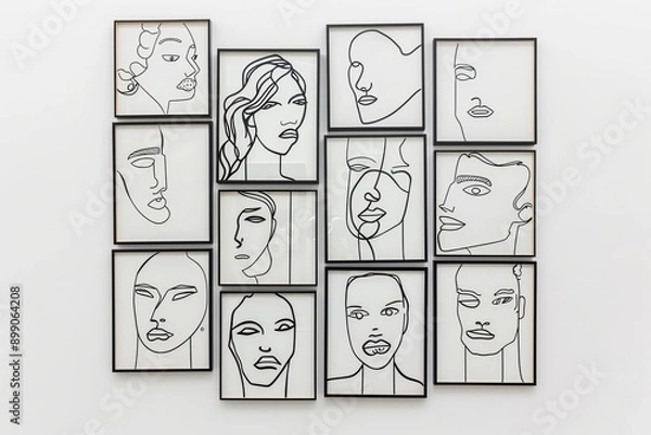Fototapeta Abstract Line Art Faces Gallery Wall