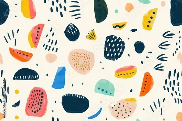 Fototapeta playful and vibrant seamless pattern featuring colorful doodles and simple shapes in a minimalist style perfect for childrens products or trendy designs with a fun creative aesthetic