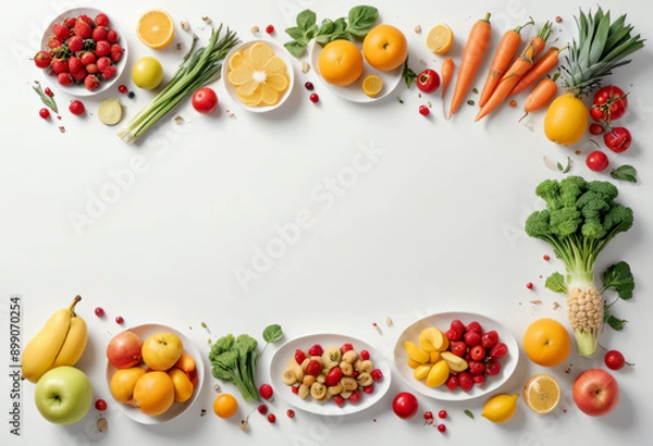 Obraz Concept art with copy space banner, fruit and vegetable, simple white background