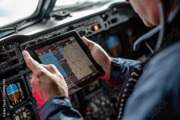 Obraz Pilot Navigating with a Tablet in the Cockpit