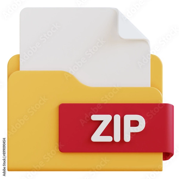 Fototapeta 3d zip file folder illustration with transparent background