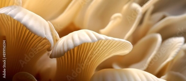 Fototapeta Close-up of Oyster Mushrooms with Soft, Warm Lighting