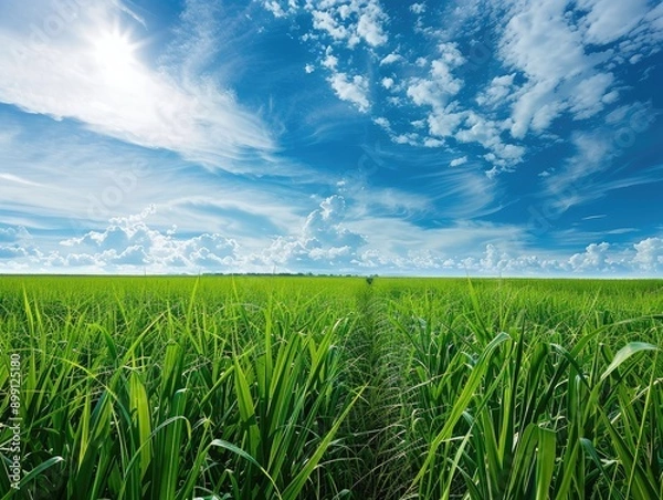 Obraz Sustainable land use, sugarcane cultivation, environmental conservation, green fields