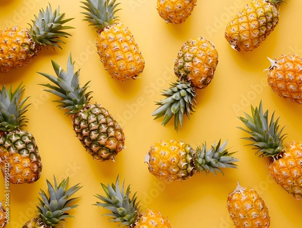 Obraz Fresh Pineapples on Yellow Background
