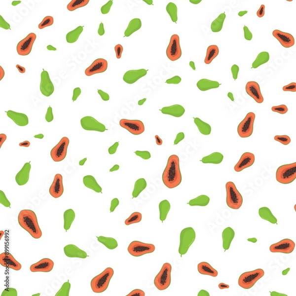 Fototapeta Hand drawn Papaya fruit pattern background vector design, flat illustration.