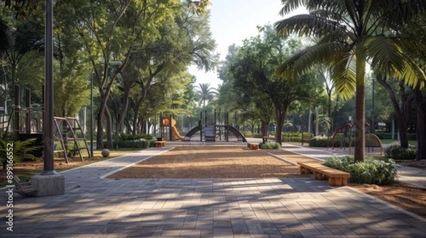 Fototapeta Peaceful Playground in a Lush Tropical Park