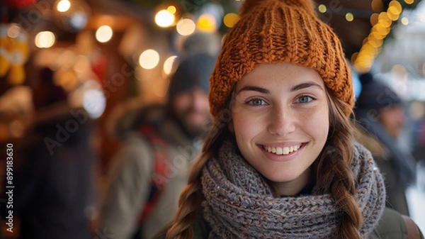 Fototapeta An image with people on a christmas market.generative ai