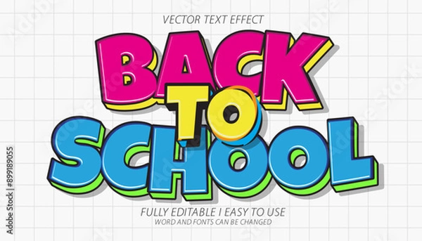 Fototapeta 3d editable back to school text effect graphic style template