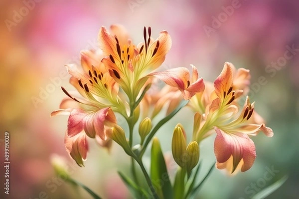 Obraz Peruvian lily flower bokeh background, AI generated